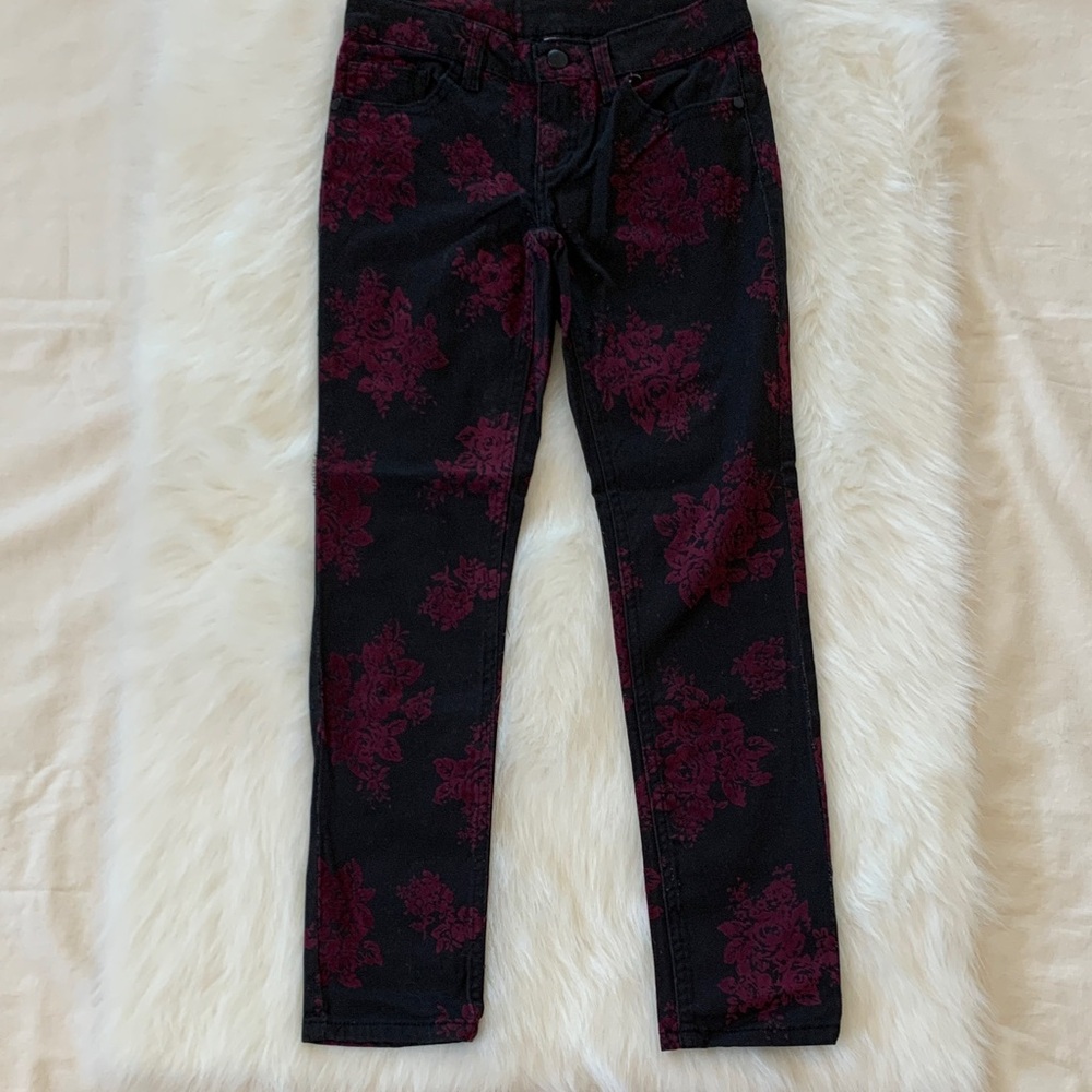 Total Girl Black and Burgundy Floral Pants